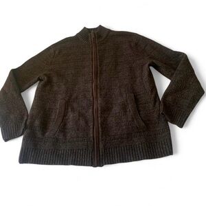 Tasso Elba Men's brown Marled Lambs Wool Full Zip Sweater large elbow patch